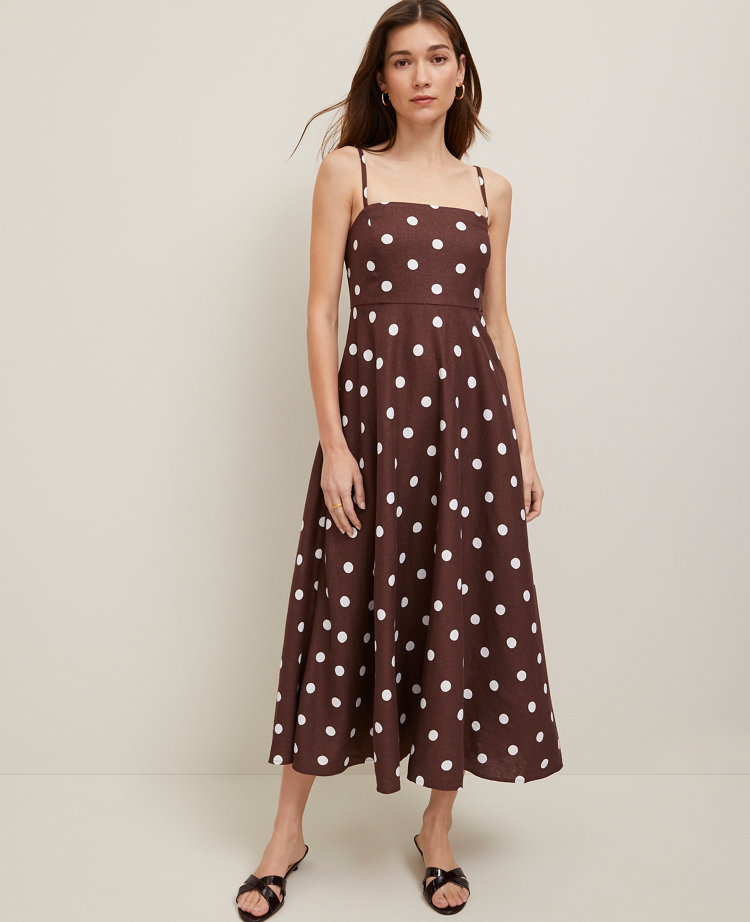 Ann Taylor Dotted Linen-blend Midi Dress