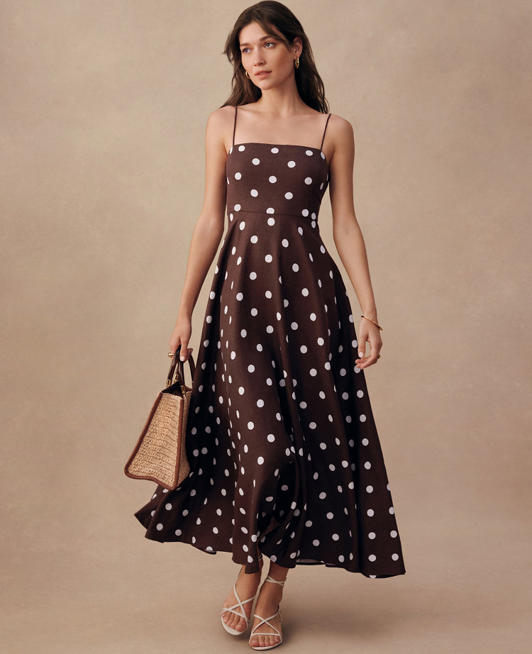 Dotted Linen Blend Midi Dress