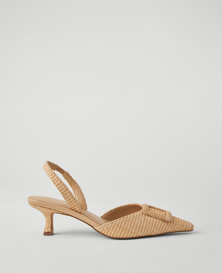 Straw Pointy Toe Buckle Slingback Pumps