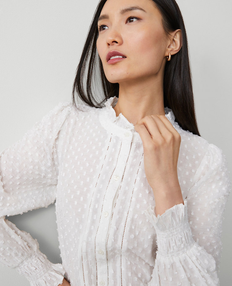 Petite Clip Cutout Smocked Cuff Blouse