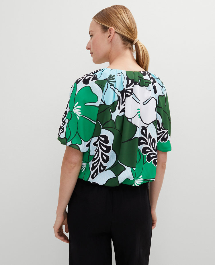 Tropical Bubble Hem Blouse