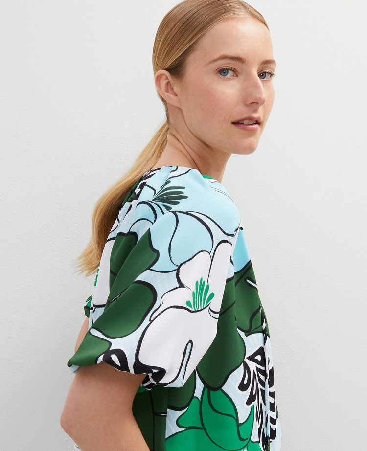 Tropical Bubble Hem Blouse