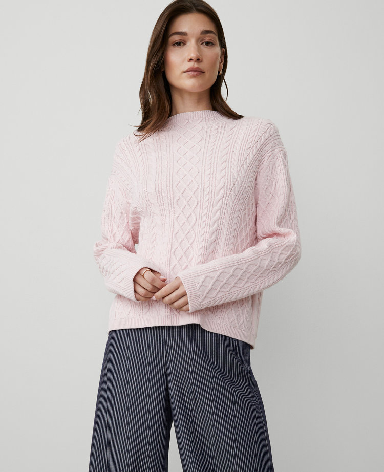 Petite Mixed Cable Mock Neck Sweater