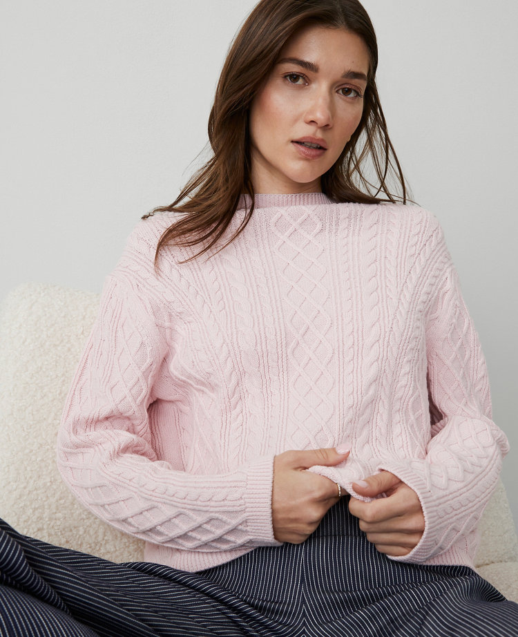 Petite Mixed Cable Mock Neck Sweater