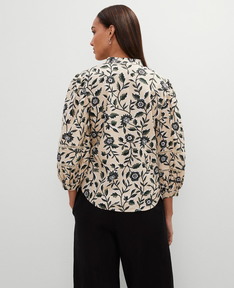 Floral Linen Blend Puff Sleeve Top