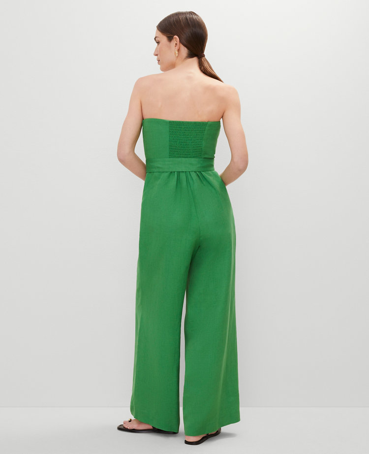 Belted Strapless Linen Blend Jumpsuit
