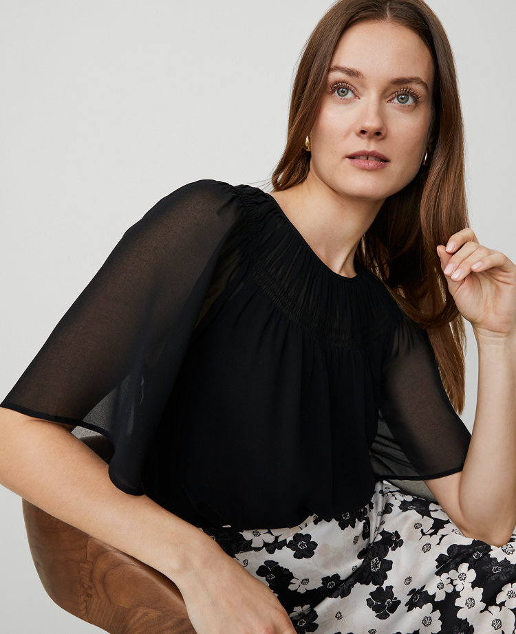Chiffon Shirred Yoke Blouse