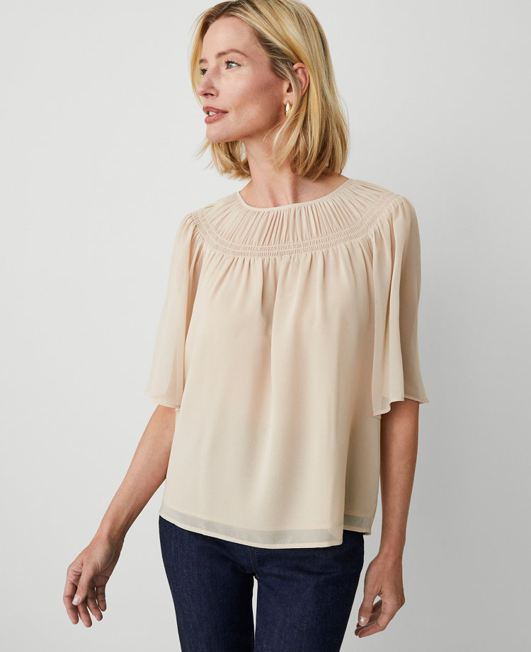 Chiffon Shirred Yoke Blouse