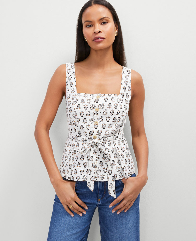 Linen Blend Tie Waist Top