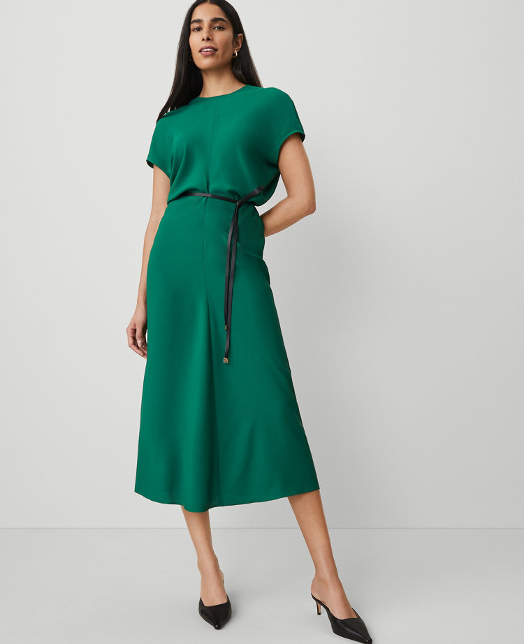 Ann Taylor Crepe Column Midi Dress Fresh Evergreen Women's