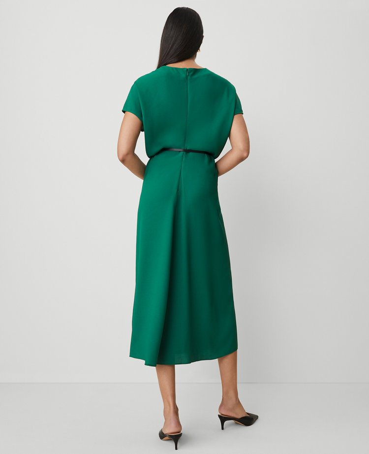 Ann Taylor Crepe Column Midi Dress Fresh Evergreen Women's