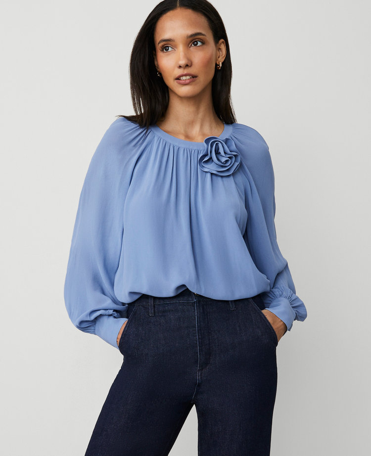 Ann Taylor Rosette Raglan Top Colony Blue Women's