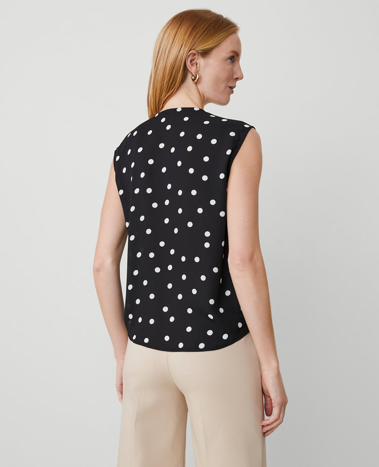 Ann Taylor Dotted Wrap Popover Top Black Women's