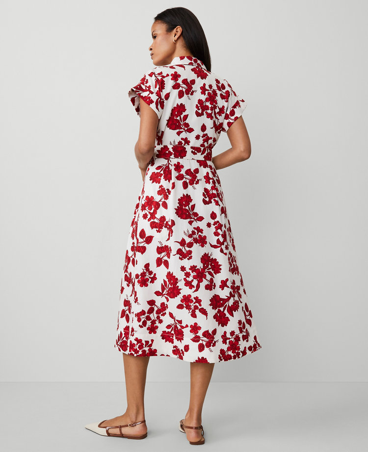 Petite Tropical Collared Midi Flare Dress