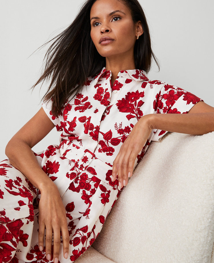 Petite Tropical Collared Midi Flare Dress