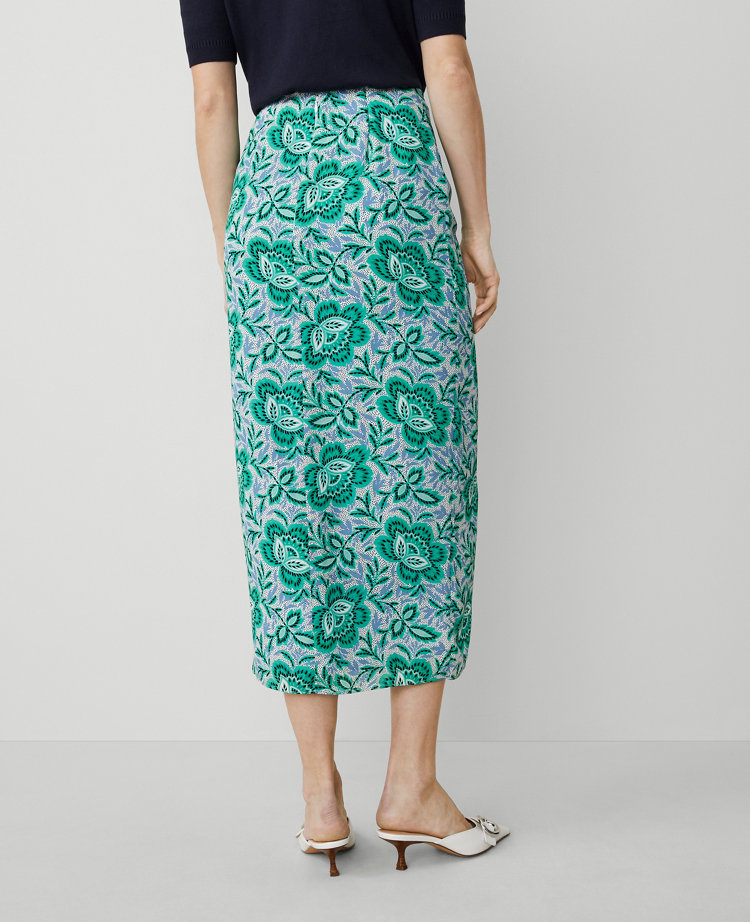 Shop Ann Taylor Petite Floral Ruched Midi Skirt In Mellow Mint