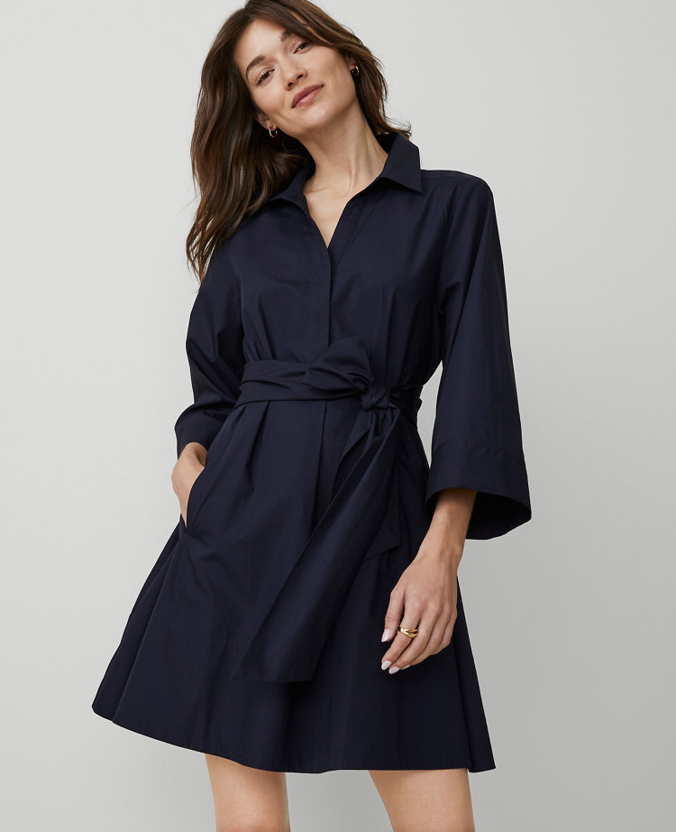 Petite Split-Neck Belted Mini Dress