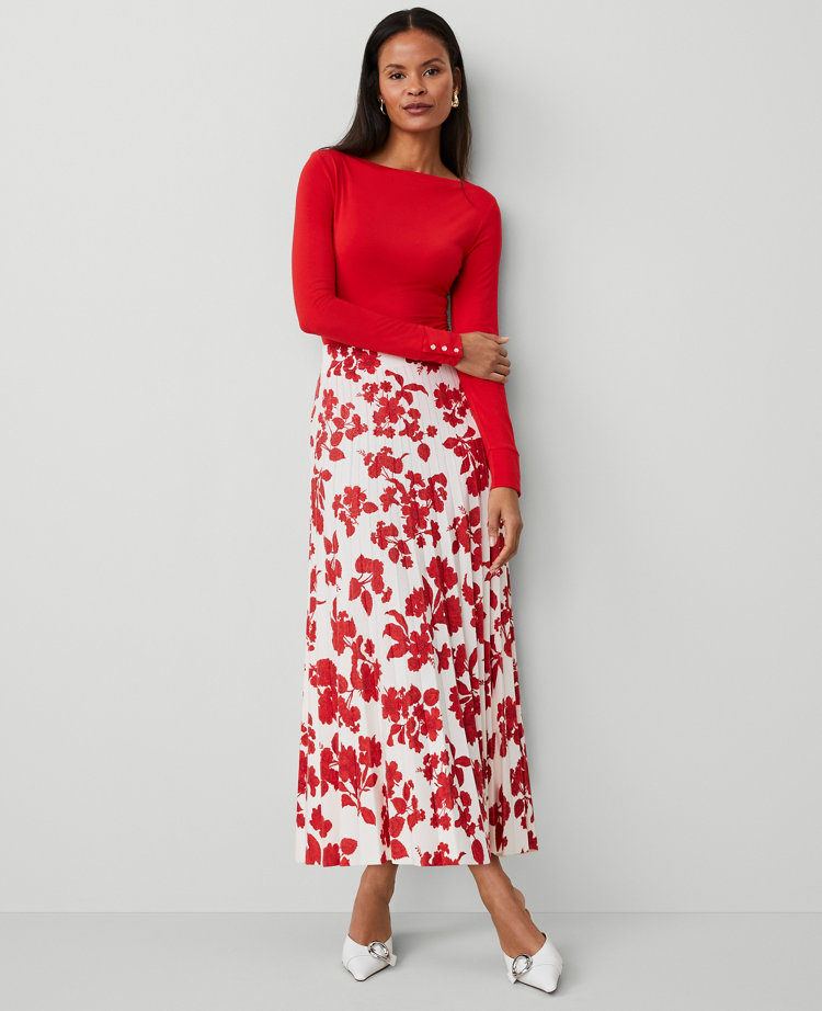 Petite Tropical Pleated Sweater Skirt