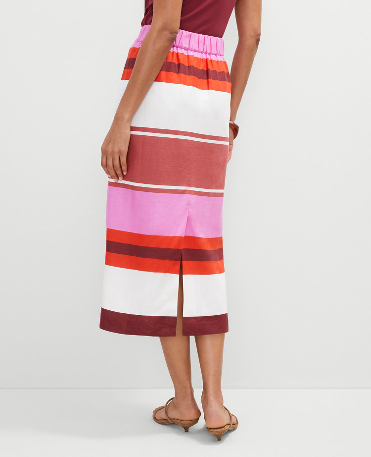 Striped Linen Blend Midi Skirt