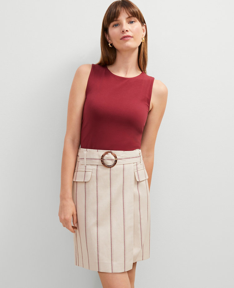 Stripe Belted Wrap Skirt