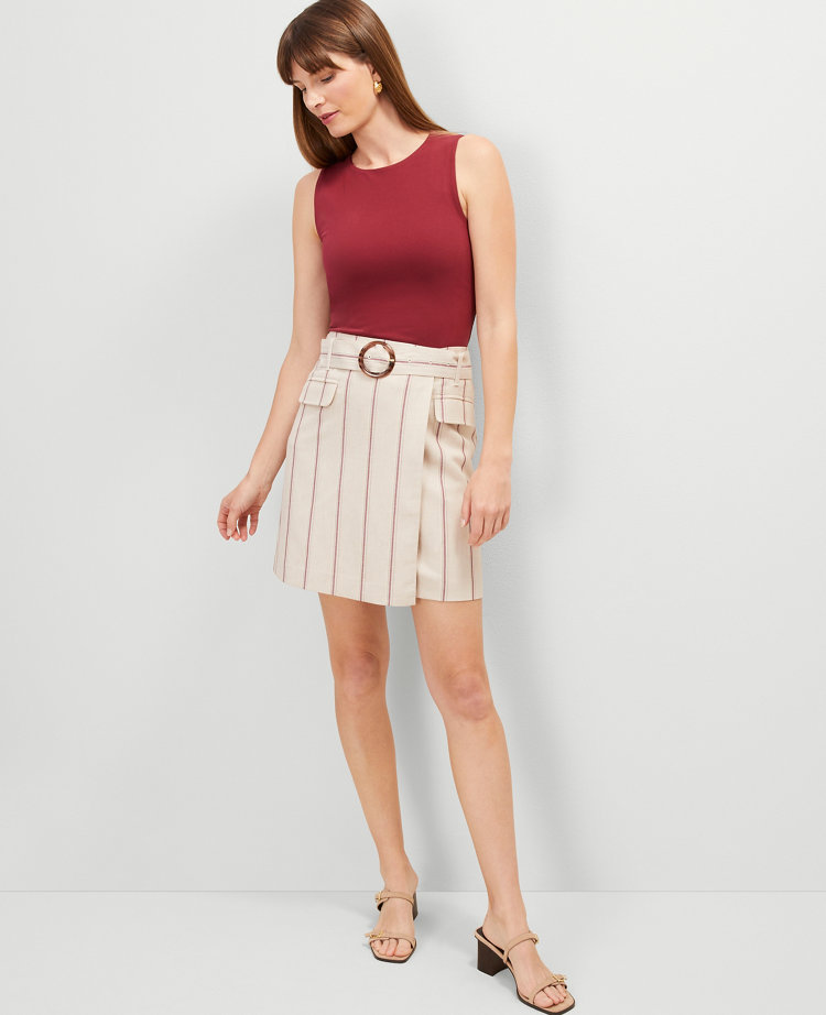 Stripe Belted Wrap Skirt