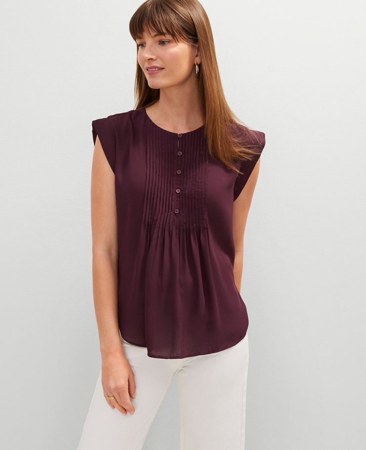 Pintucked Cap Sleeve Top