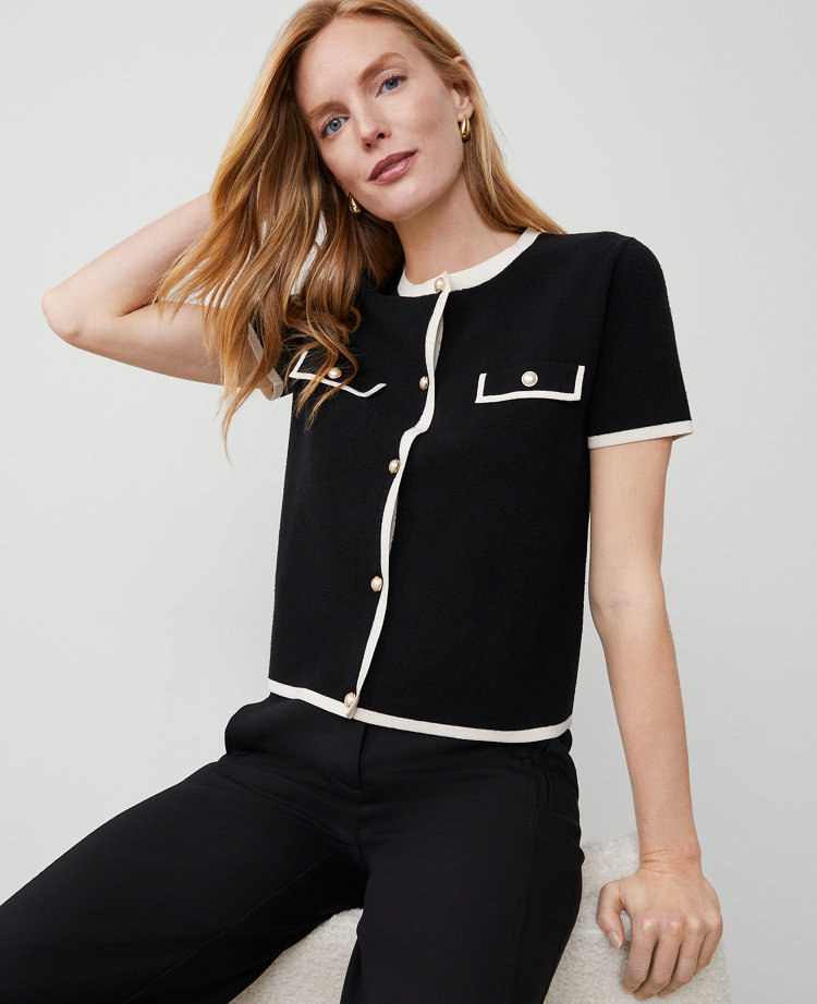 Petite Pearlized Button Short-Sleeve Cardigan