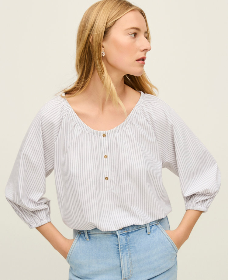 Petite Striped Bubble Hem Top