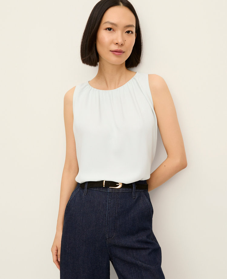 Mixed Media Gathered Sleeveless Top