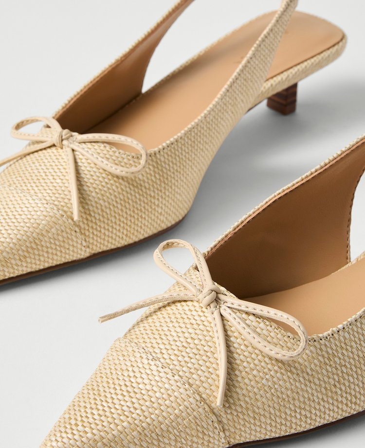 Ann Taylor Straw Bow Kitten Heel Pump Natural Women's