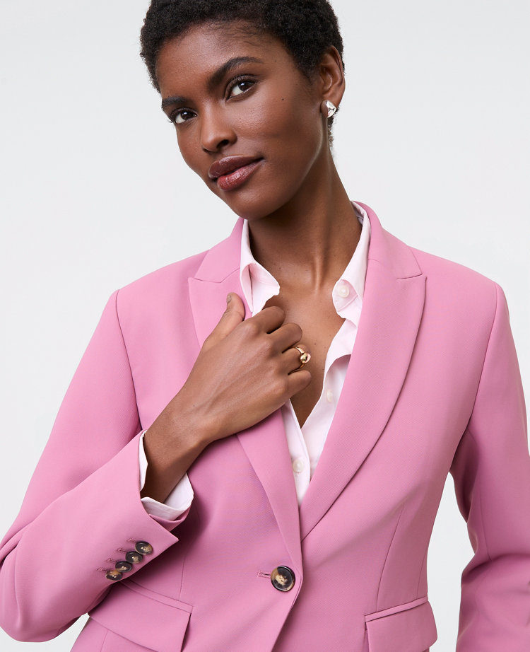 Ann Taylor The Petite Shorter One Button Blazer Fluid Crepe Smokey Rose Women's