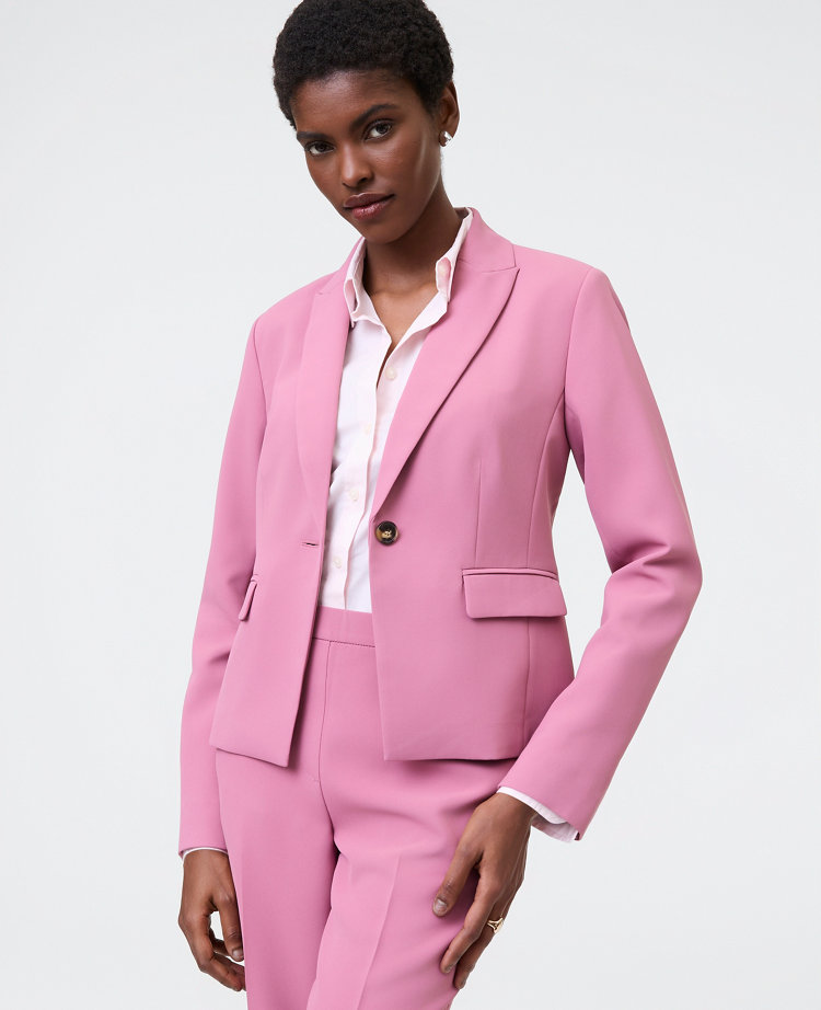 Ann Taylor The Petite Shorter One Button Blazer Fluid Crepe Smokey Rose Women's