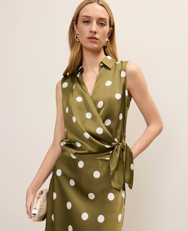 Dotted Tie Waist Blouse
