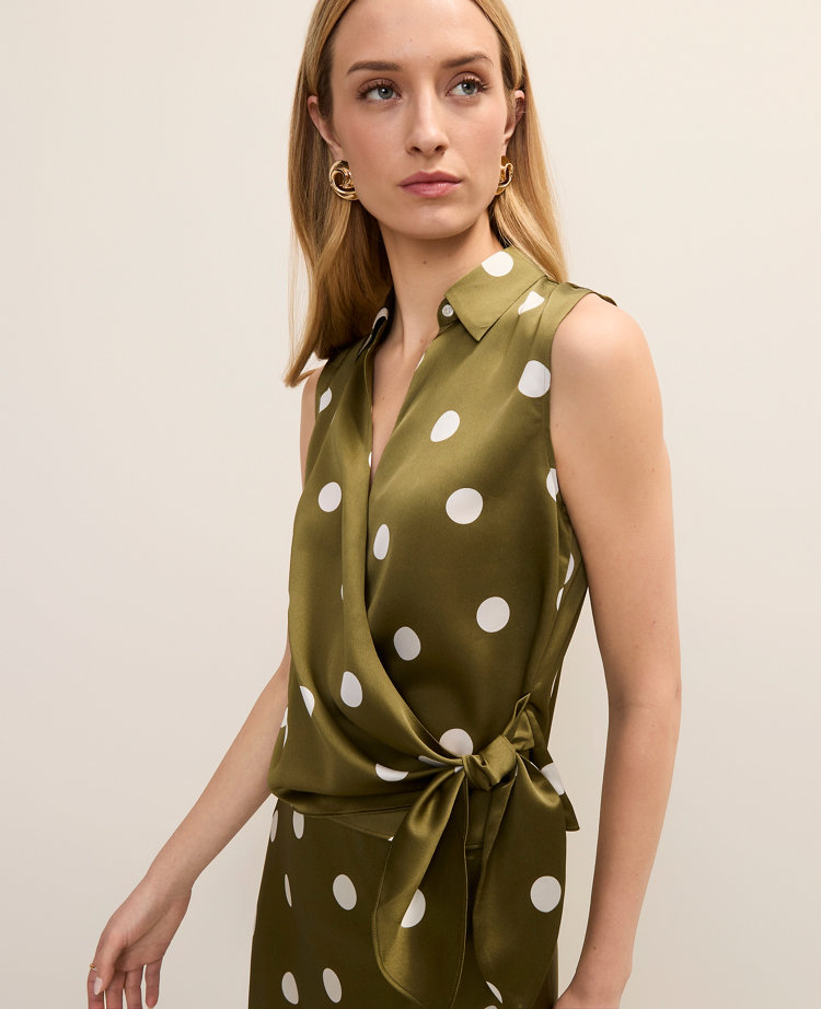Dotted Tie Waist Blouse
