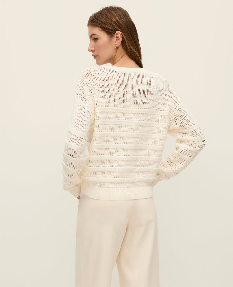 Petite Weekend Collection Textured Pointelle Sweater
