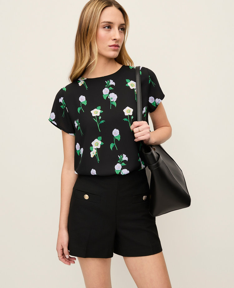 Floral Mixed Media Crew Neck Tee