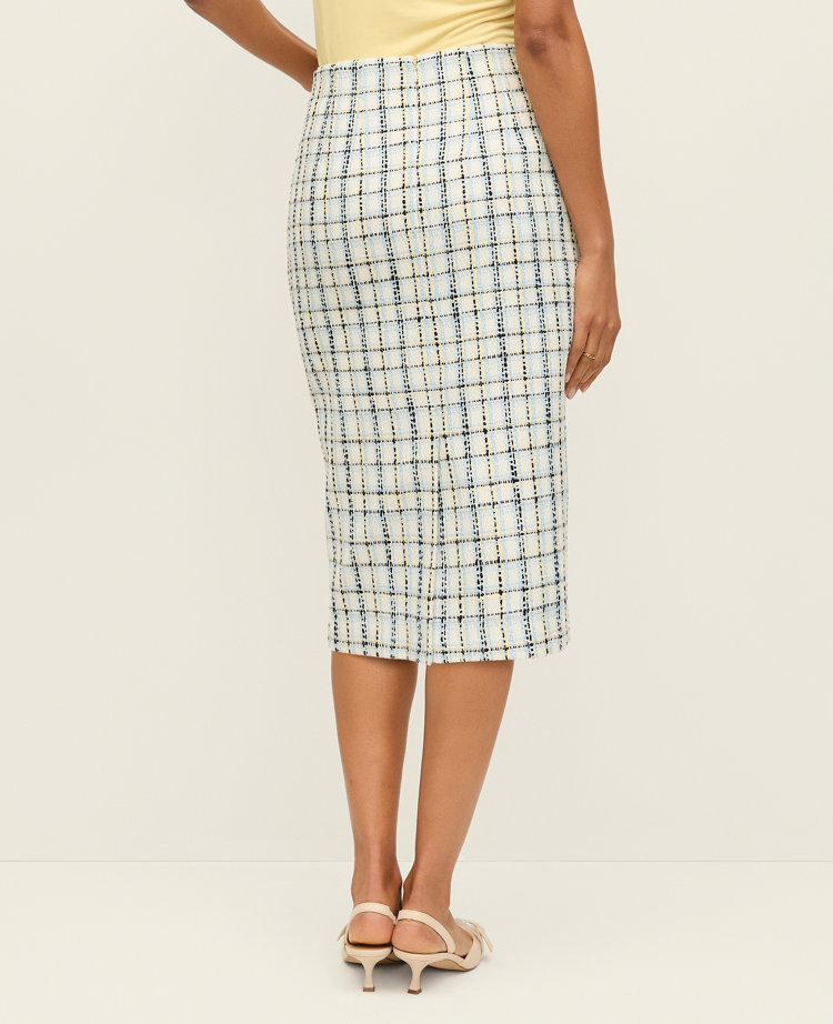 The Column Midi Skirt in Plaid Tweed