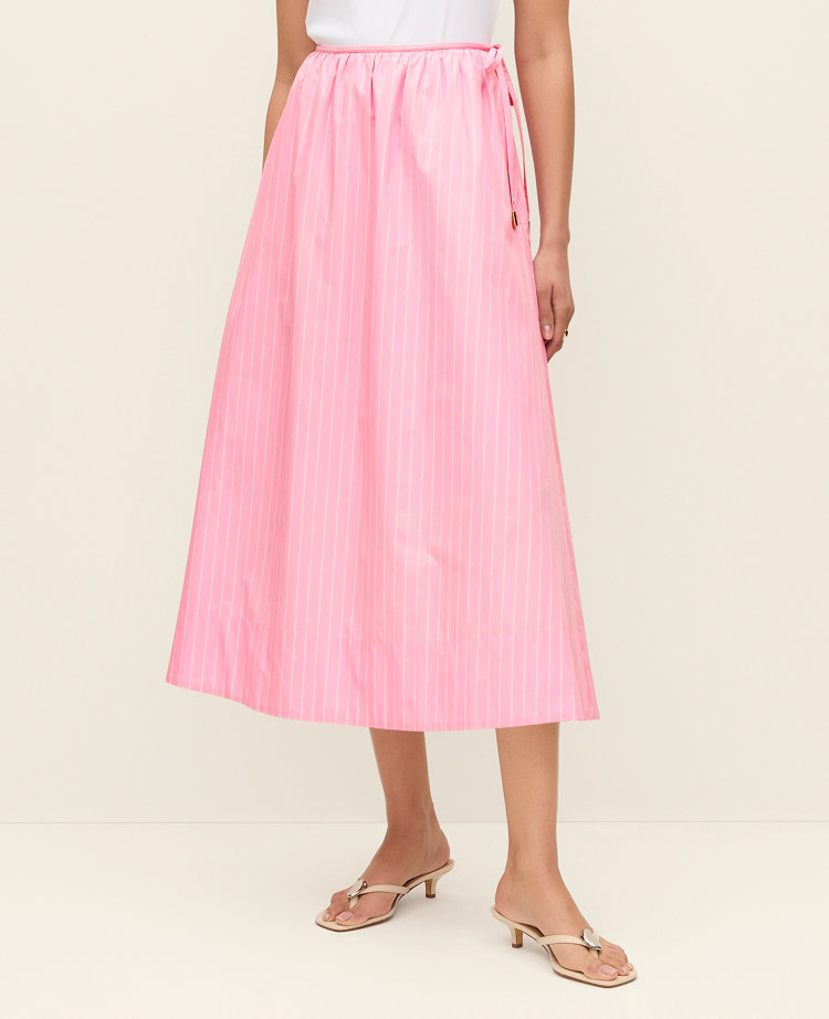 Striped Tie Waist Midi Skirt