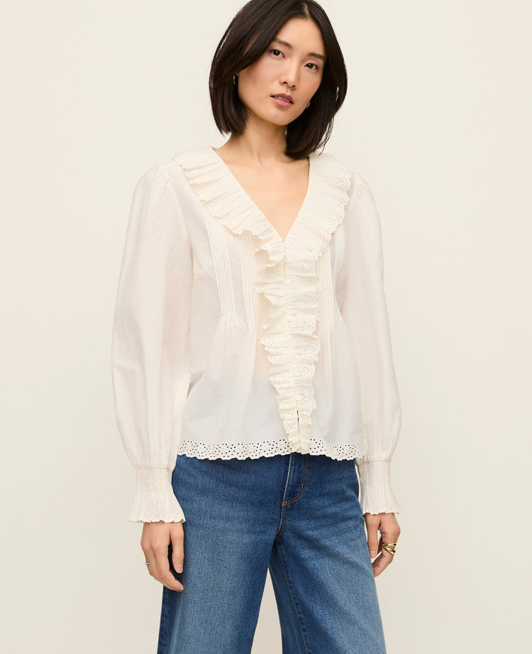Petite Ruffle Trim Blouse