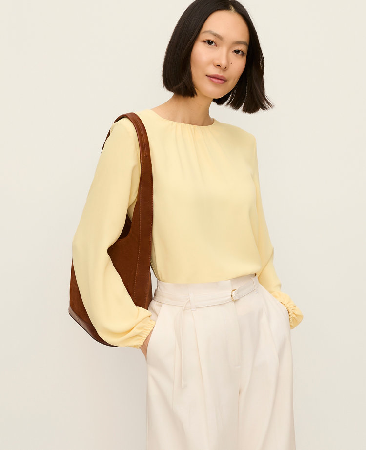 Pleated Front Mixed Media Blouse