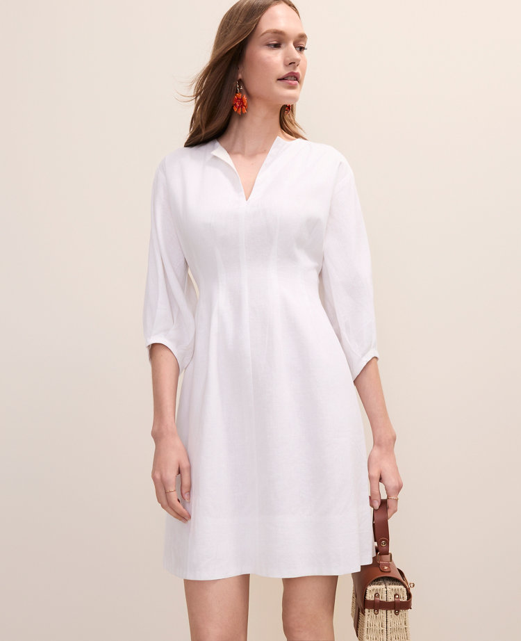Pintucked Mini Dress in Linen Blend
