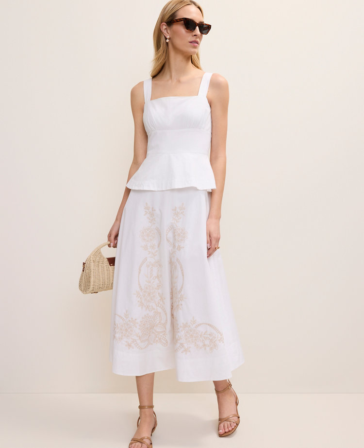 Embroidered Peplum Flare Midi Dress