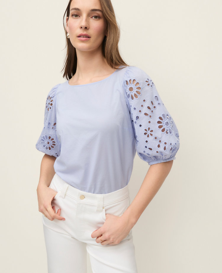 Petite Embroidered Boatneck Popover