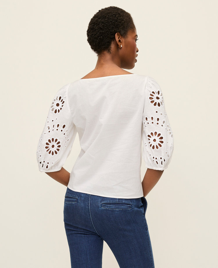 Petite Embroidered Boatneck Popover
