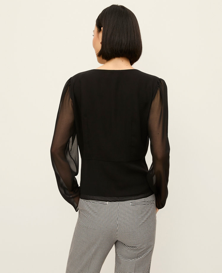 Ann Taylor Petite V-Neck Peplum Blouse Black Women's