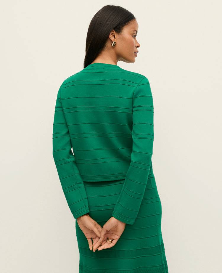 Ann Taylor Petite Striped Scalloped Cardigan Lush Lawn Women's