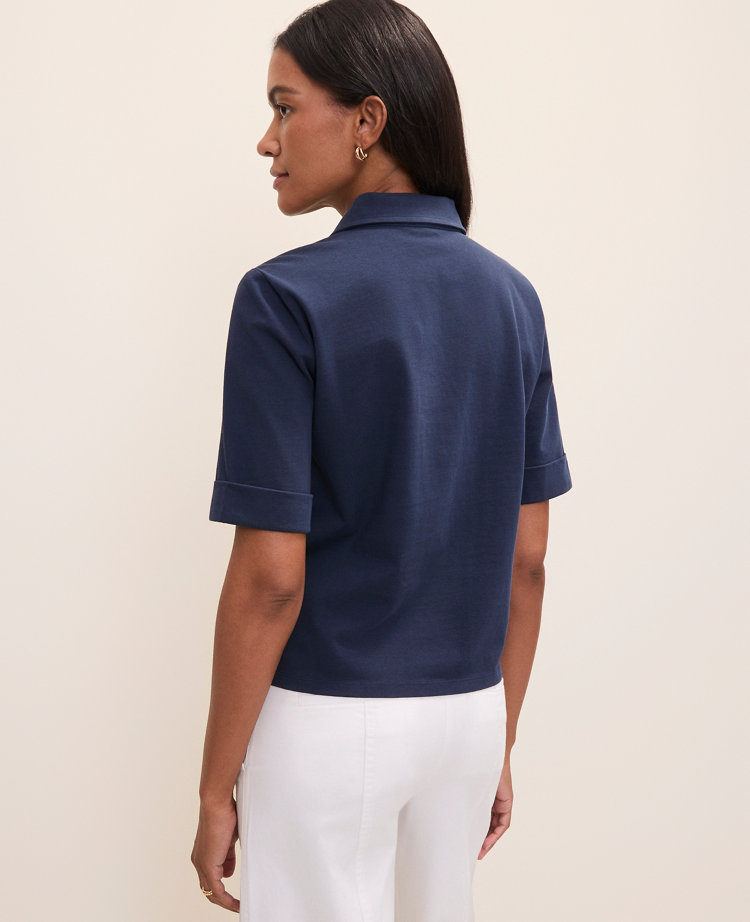 Weekend Split Neck Polo Top - Pure Sapphire