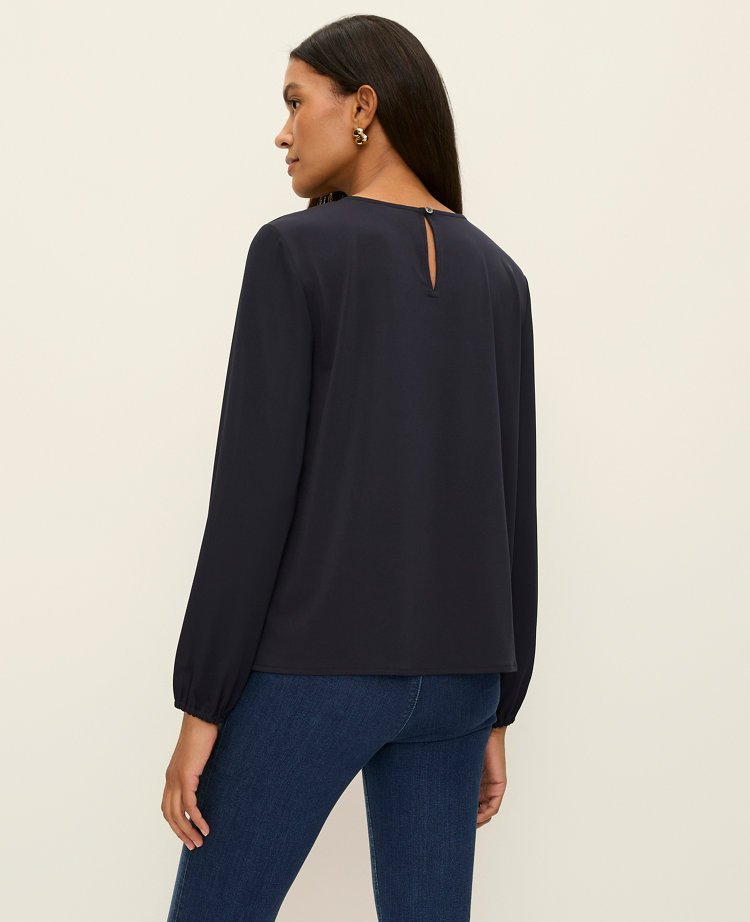 Pleated Front Mixed Media Blouse