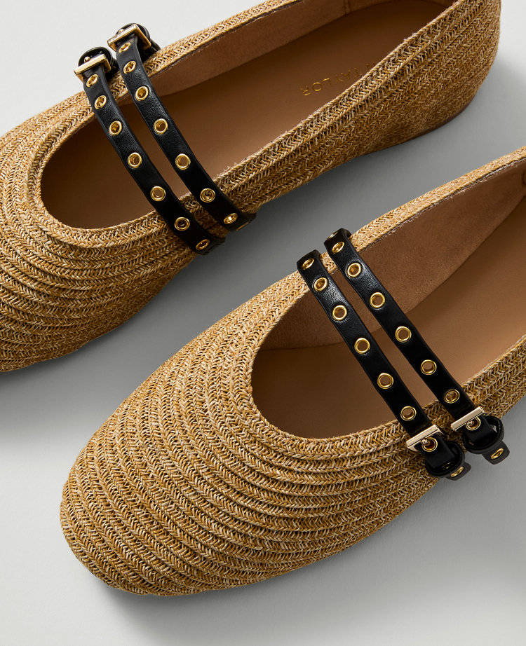 Weekend Studded Straw Mary Jane Flat