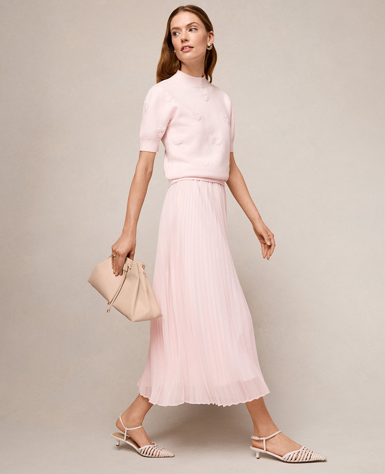 Petite Chiffon Pleated Midi Skirt